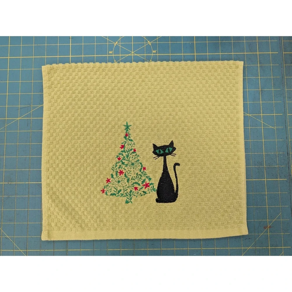 Christmas Tree Retro Mid Mod Cat Mid Century Modern Atomic Kitchen Hand Towel